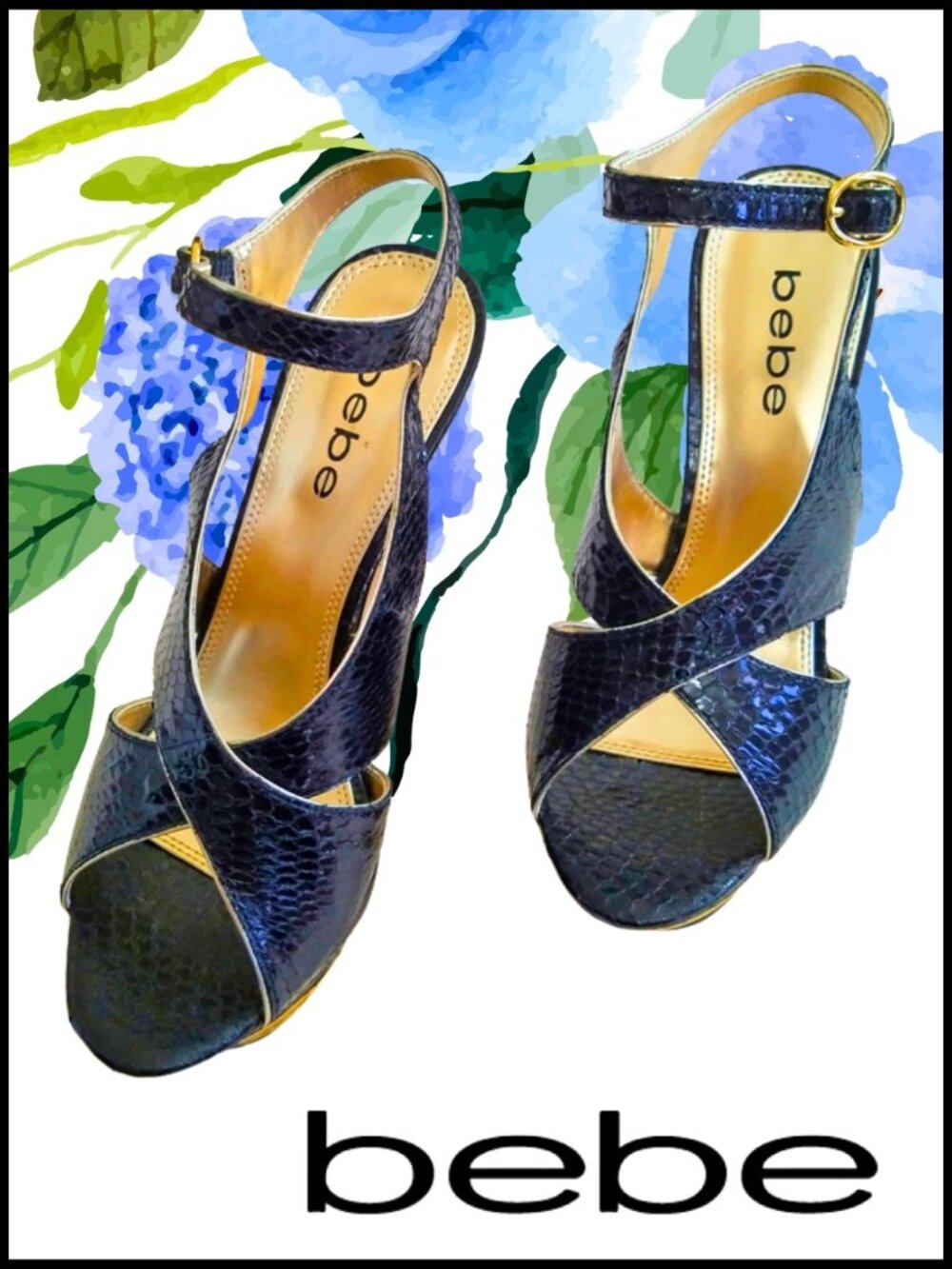 NWT Bebe Textured-Leather Peep-Toe Platform Sandals